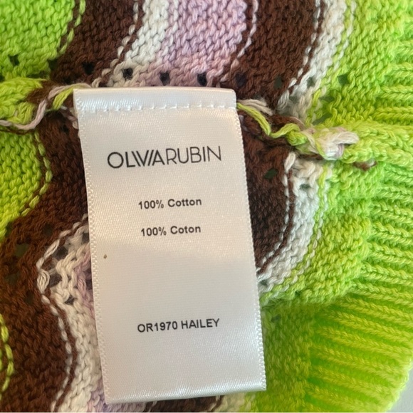 Olivia Rubin Hailey Green Brown Cotton Pointelle Mini Dress 27025 - Picture 7 of 9